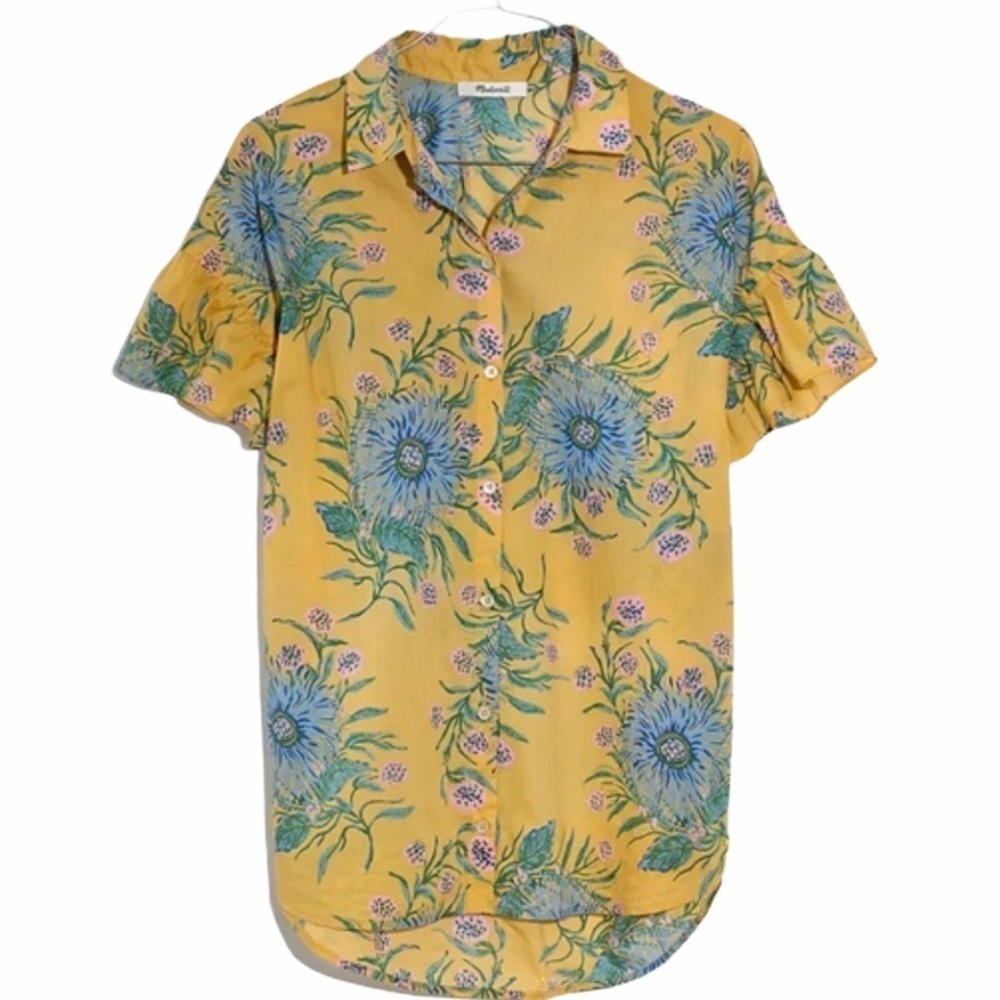 Madewell Ruffle Sleeve Button Down Top Painted Blooms XXS - Picture 5 of 16